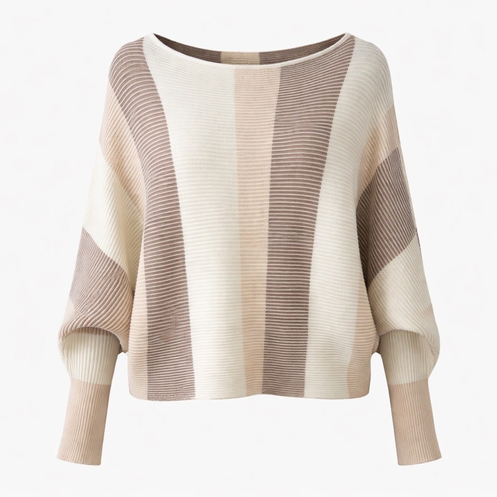 Greige‎ Striped Dolman Sleeve Sweater Women's L Cream Beige Oversized Knit Top